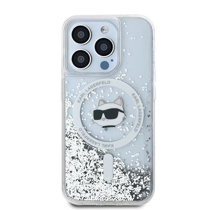 Husa MagSafe pentru Apple iPhone 15 Pro, Karl Lagerfeld, Liquid Glitter Choupette Head, Transparenta