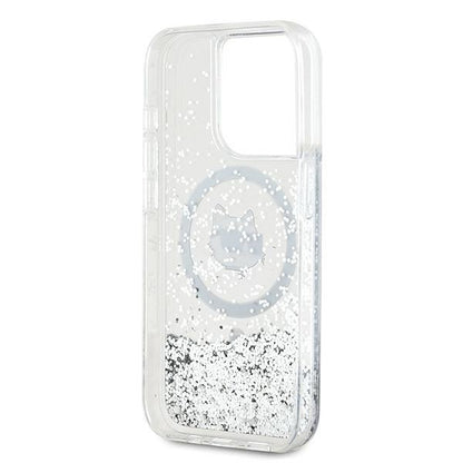 Husa MagSafe pentru Apple iPhone 15 Pro, Karl Lagerfeld, Liquid Glitter Choupette Head, Transparenta