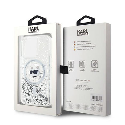 Husa MagSafe pentru Apple iPhone 15 Pro, Karl Lagerfeld, Liquid Glitter Choupette Head, Transparenta