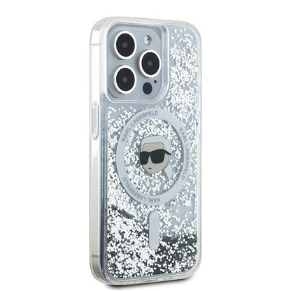 Husa MagSafe pentru Apple iPhone 15 Pro, Karl Lagerfeld, Liquid Glitter Karl's Head, Transparenta