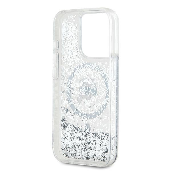 Husa MagSafe pentru Apple iPhone 15 Pro, Karl Lagerfeld, Liquid Glitter Karl's Head, Transparenta