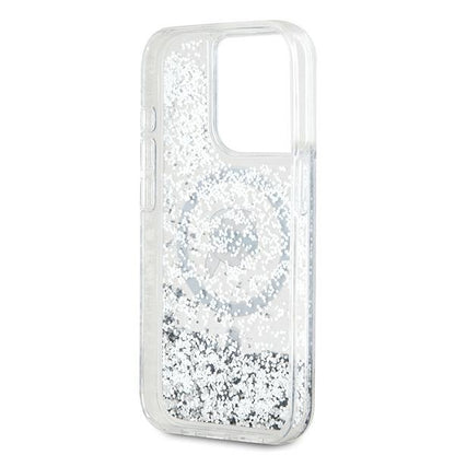Husa MagSafe pentru Apple iPhone 15 Pro, Karl Lagerfeld, Liquid Glitter Karl's Head, Transparenta