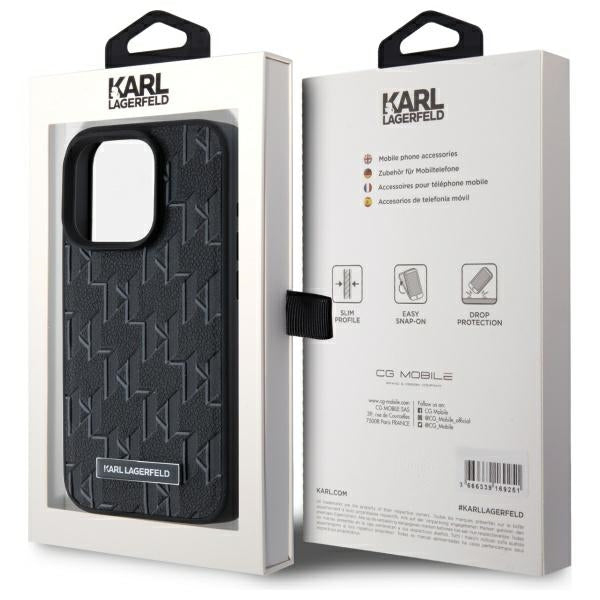 Husa MagSafe pentru Apple iPhone 15 Pro, Karl Lagerfeld, Monogram Metal Logo, Neagra