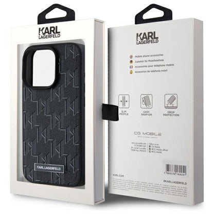 Husa MagSafe pentru Apple iPhone 15 Pro, Karl Lagerfeld, Monogram Metal Logo, Neagra