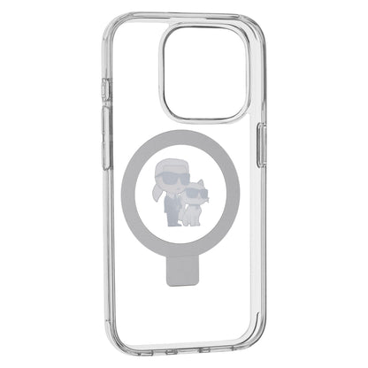 Husa MagSafe pentru Apple iPhone 15 Pro, Karl Lagerfeld, Ring Stand Karl & Choupette, Alba