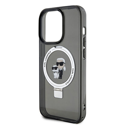 Husa MagSafe pentru Apple iPhone 15 Pro, Karl Lagerfeld, Ring Stand Karl & Choupette, Neagra