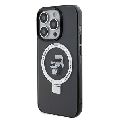 Husa MagSafe pentru Apple iPhone 15 Pro, Karl Lagerfeld, Ring Stand Karl & Choupette, Neagra