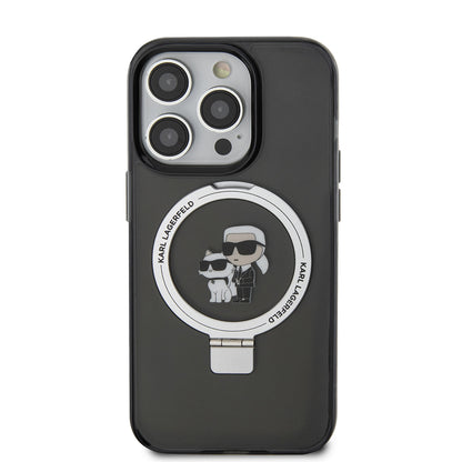 Husa MagSafe pentru Apple iPhone 15 Pro, Karl Lagerfeld, Ring Stand Karl & Choupette, Neagra