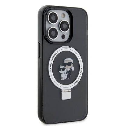 Husa MagSafe pentru Apple iPhone 15 Pro, Karl Lagerfeld, Ring Stand Karl & Choupette, Neagra