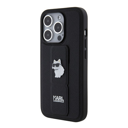 Husa MagSafe pentru Apple iPhone 15 Pro, Karl Lagerfeld, Saffiano Gripstand Choupette, Neagra