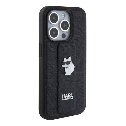 Husa MagSafe pentru Apple iPhone 15 Pro, Karl Lagerfeld, Saffiano Gripstand Choupette, Neagra