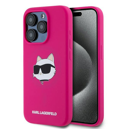 Husa MagSafe pentru Apple iPhone 15 Pro, Karl Lagerfeld, Silicone Choupette's Head, Fucsia