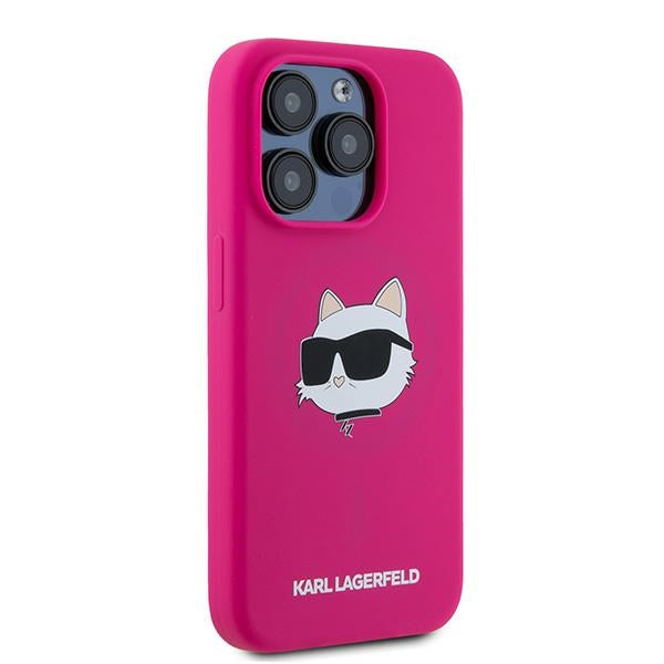 Husa MagSafe pentru Apple iPhone 15 Pro, Karl Lagerfeld, Silicone Choupette's Head, Fucsia