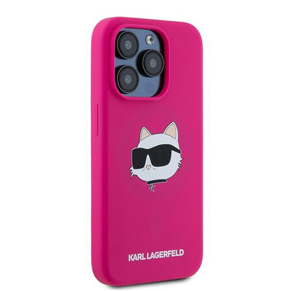 Husa MagSafe pentru Apple iPhone 15 Pro, Karl Lagerfeld, Silicone Choupette's Head, Fucsia