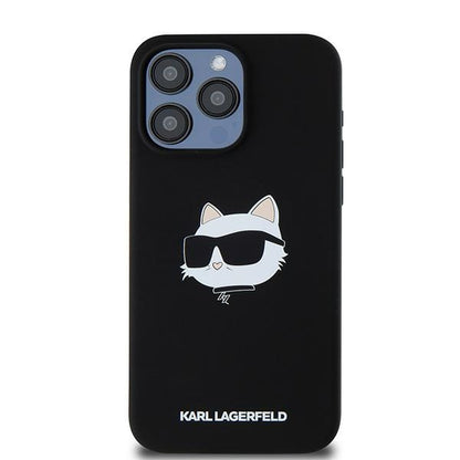 Husa MagSafe pentru Apple iPhone 15 Pro, Karl Lagerfeld, Silicone Choupette's Head, Neagra