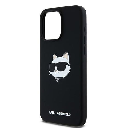 Husa MagSafe pentru Apple iPhone 15 Pro, Karl Lagerfeld, Silicone Choupette's Head, Neagra
