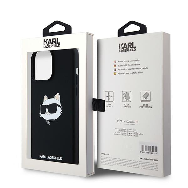 Husa MagSafe pentru Apple iPhone 15 Pro, Karl Lagerfeld, Silicone Choupette's Head, Neagra