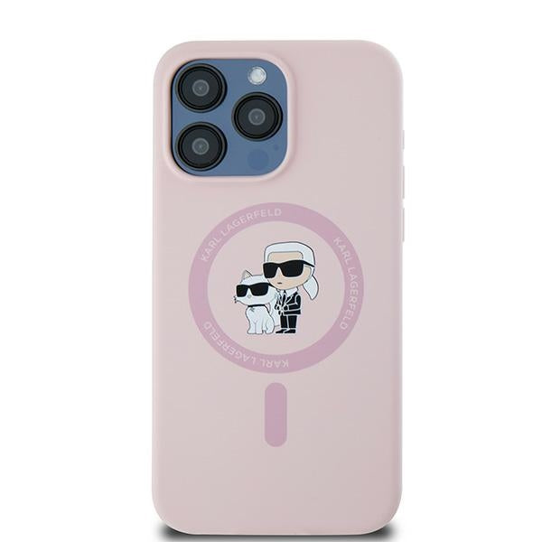 Husa MagSafe pentru Apple iPhone 15 Pro, Karl Lagerfeld, Silicone Karl & Choupette, Roz