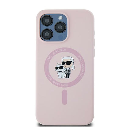 Husa MagSafe pentru Apple iPhone 15 Pro, Karl Lagerfeld, Silicone Karl & Choupette, Roz