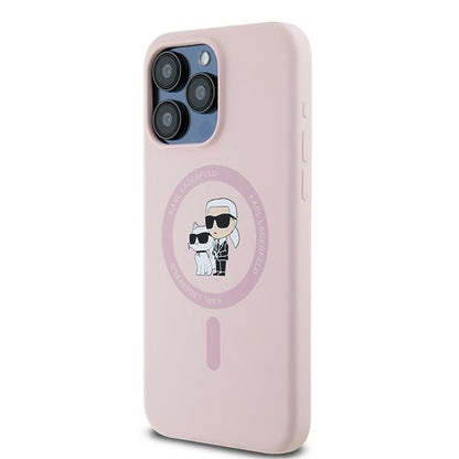 Husa MagSafe pentru Apple iPhone 15 Pro, Karl Lagerfeld, Silicone Karl & Choupette, Roz