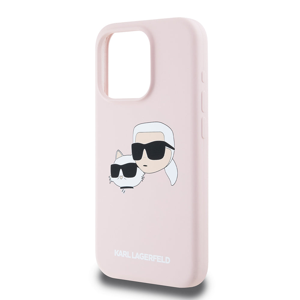 Husa MagSafe pentru Apple iPhone 15 Pro, Karl Lagerfeld, Silicone Karl & Choupette's Heads, Roz