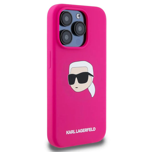 Husa MagSafe pentru Apple iPhone 15 Pro, Karl Lagerfeld, Silicone Karl's Head, Fucsia