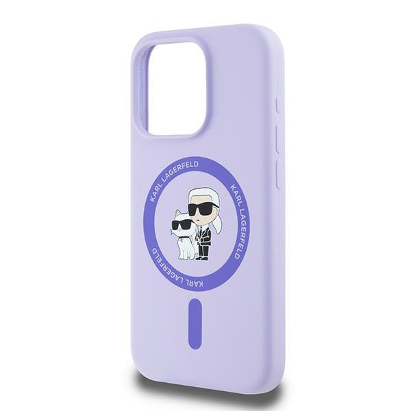 Husa MagSafe pentru Apple iPhone 15 Pro, Karl Lagerfeld, Silicone Ring Karl & Choupette, Mov