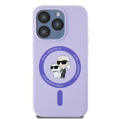 Husa MagSafe pentru Apple iPhone 15 Pro, Karl Lagerfeld, Silicone Ring Karl & Choupette, Mov