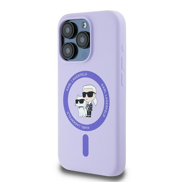 Husa MagSafe pentru Apple iPhone 15 Pro, Karl Lagerfeld, Silicone Ring Karl & Choupette, Mov
