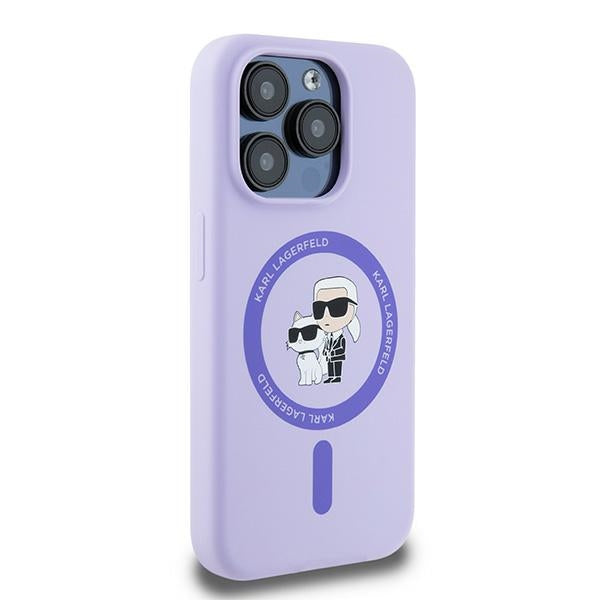 Husa MagSafe pentru Apple iPhone 15 Pro, Karl Lagerfeld, Silicone Ring Karl & Choupette, Mov