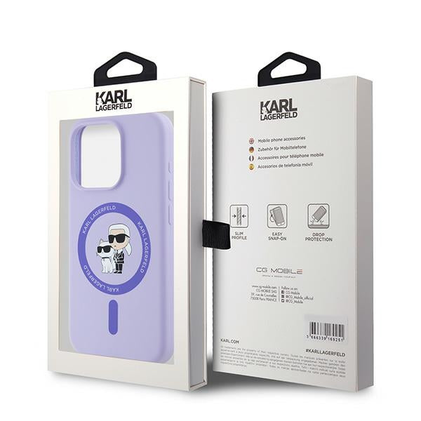 Husa MagSafe pentru Apple iPhone 15 Pro, Karl Lagerfeld, Silicone Ring Karl & Choupette, Mov