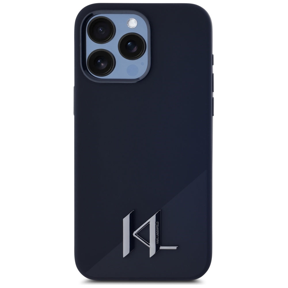 Husa MagSafe pentru Apple iPhone 15 Pro, Karl Lagerfeld, Silicone Shadow Metal Initial, Neagra