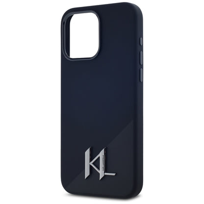 Husa MagSafe pentru Apple iPhone 15 Pro, Karl Lagerfeld, Silicone Shadow Metal Initial, Neagra