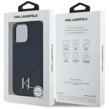 Husa MagSafe pentru Apple iPhone 15 Pro, Karl Lagerfeld, Silicone Shadow Metal Initial, Neagra