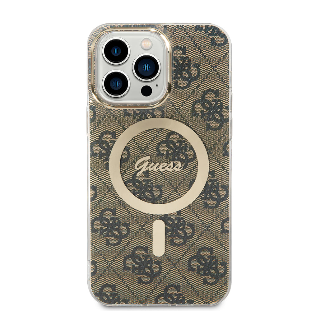 Husa MagSafe pentru Apple iPhone 15 Pro Max, Guess, 4G IML, Maro GUHMP15XH4STW