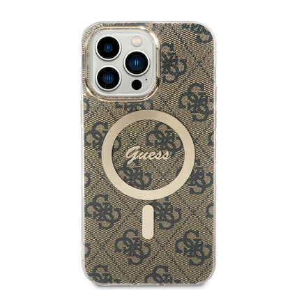 Husa MagSafe pentru Apple iPhone 15 Pro Max, Guess, 4G IML, Maro GUHMP15XH4STW