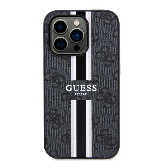 Husa MagSafe pentru Apple iPhone 15 Pro Max, Guess, 4G Printed Stripes, Neagra