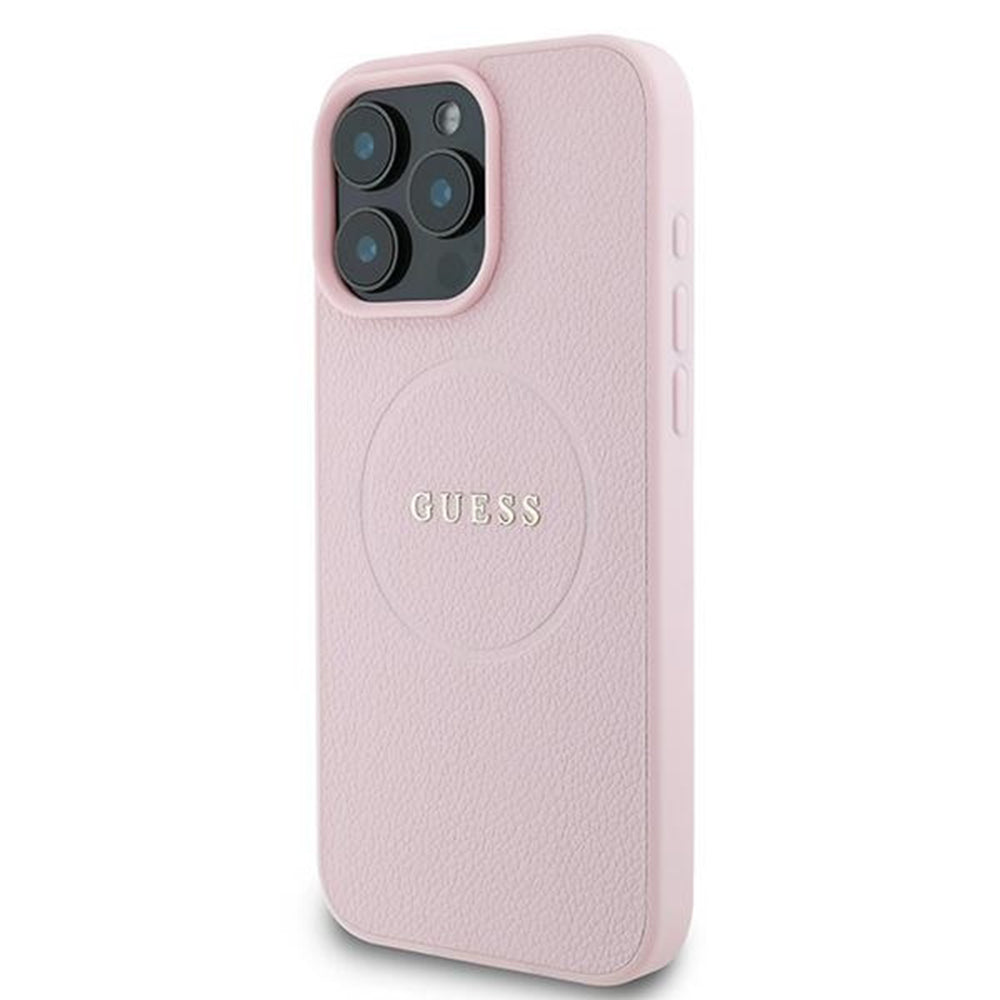 Husa MagSafe pentru Apple iPhone 15 Pro Max, Guess, Grained Gold Ring, Roz