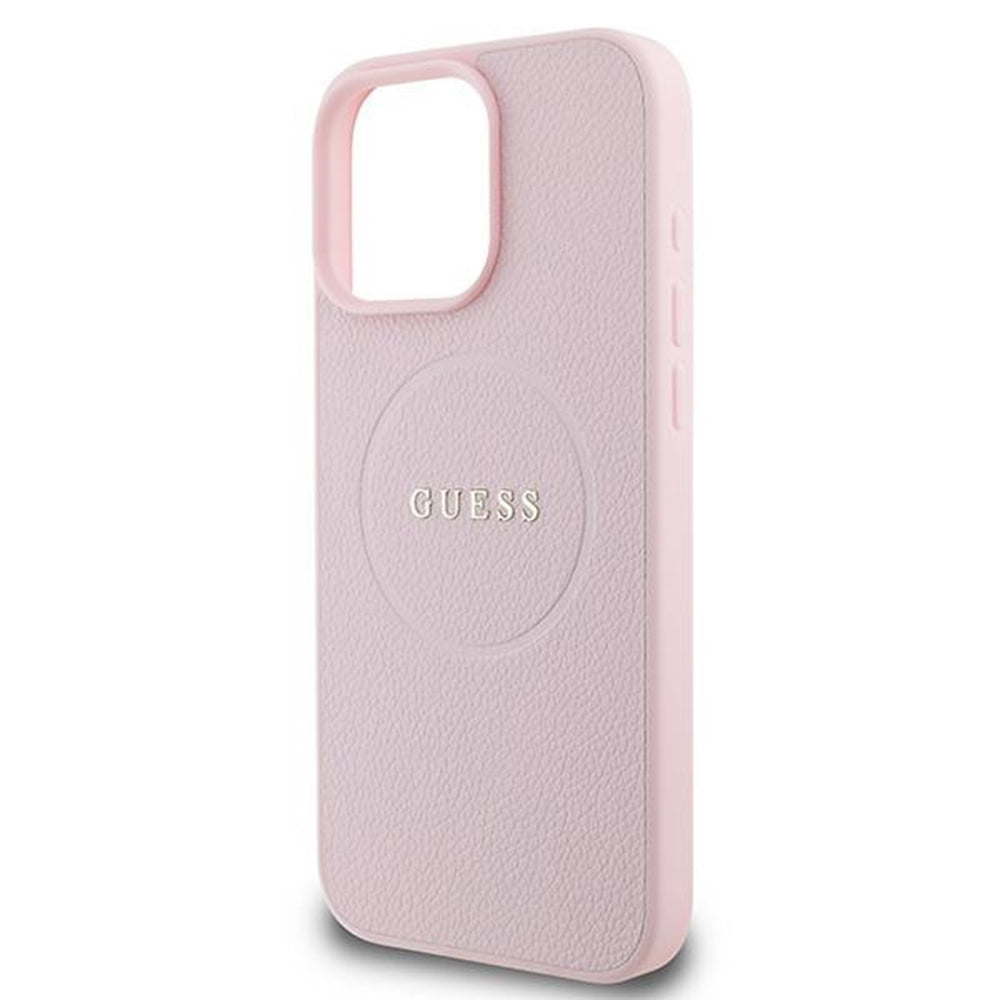 Husa MagSafe pentru Apple iPhone 15 Pro Max, Guess, Grained Gold Ring, Roz