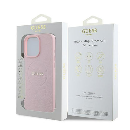 Husa MagSafe pentru Apple iPhone 15 Pro Max, Guess, Grained Gold Ring, Roz