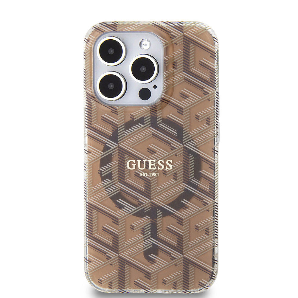 Husa MagSafe pentru Apple iPhone 15 Pro Max, Guess, IML Gcube, Maro