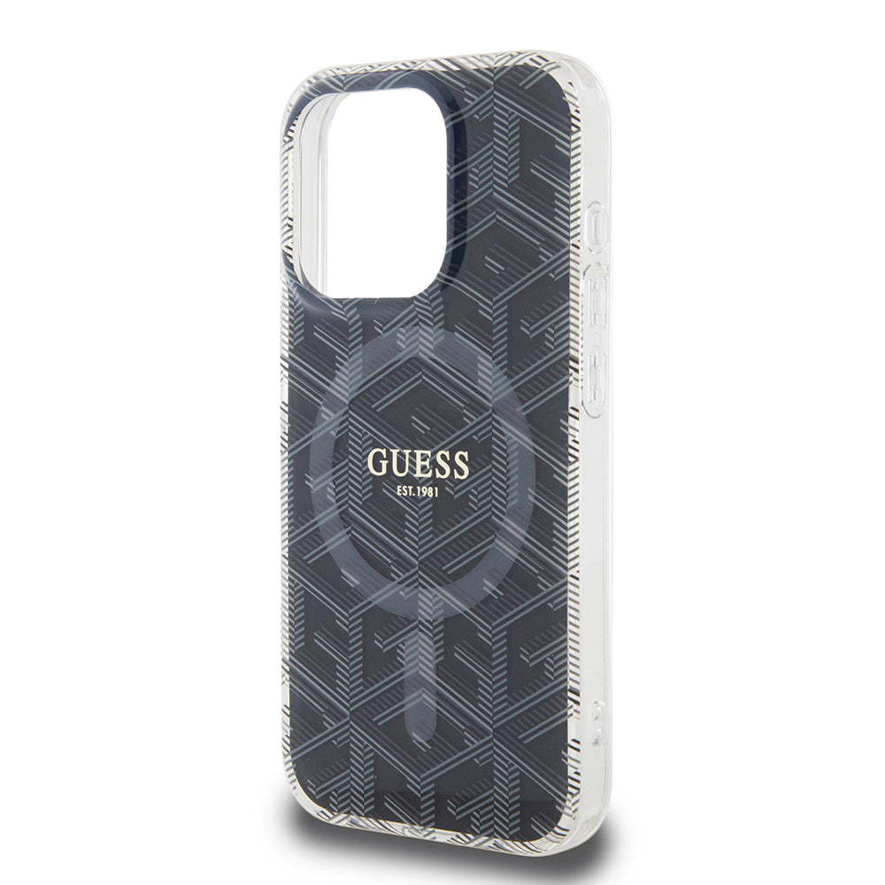 Husa MagSafe pentru Apple iPhone 15 Pro Max, Guess, IML Gcube, Neagra