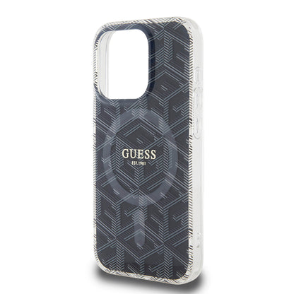 Husa MagSafe pentru Apple iPhone 15 Pro Max, Guess, IML Gcube, Neagra