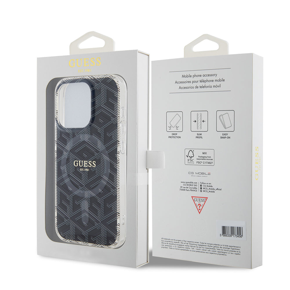 Husa MagSafe pentru Apple iPhone 15 Pro Max, Guess, IML Gcube, Neagra
