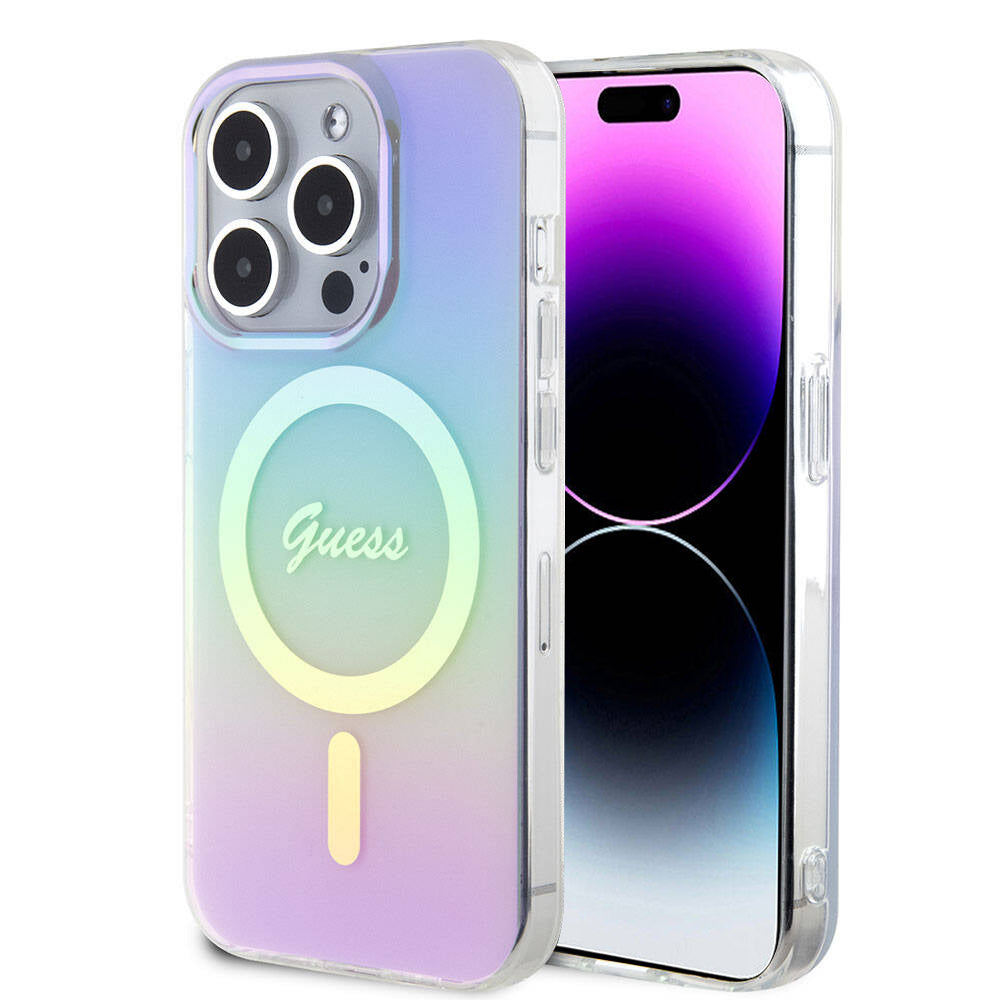 Husa MagSafe pentru Apple iPhone 15 Pro Max, Guess, IML Iridescent, Mov