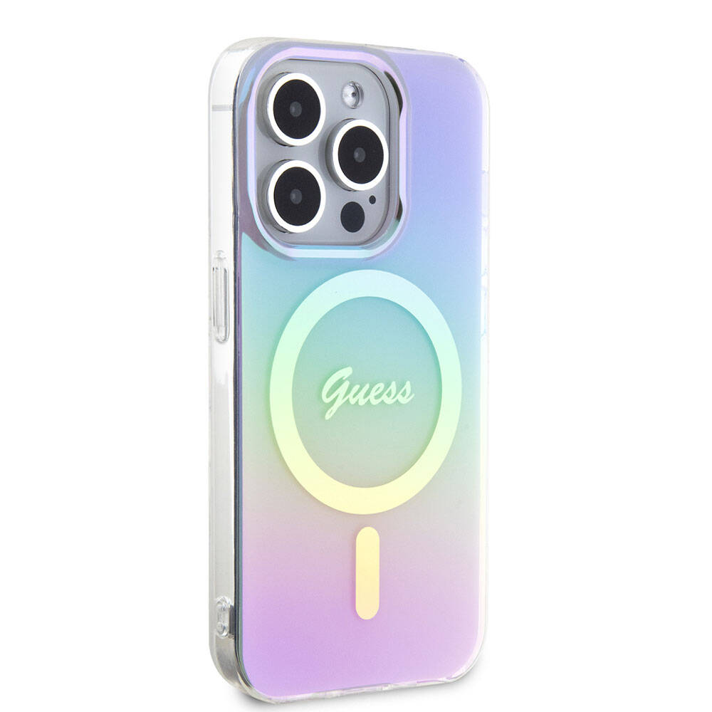 Husa MagSafe pentru Apple iPhone 15 Pro Max, Guess, IML Iridescent, Mov