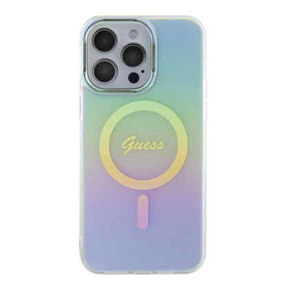 Husa MagSafe pentru Apple iPhone 15 Pro Max, Guess, IML Iridescent, Turcoaz
