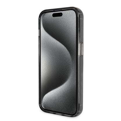 Husa MagSafe pentru Apple iPhone 15 Pro Max, Guess, IML Ring Stand Glitter, Neagra
