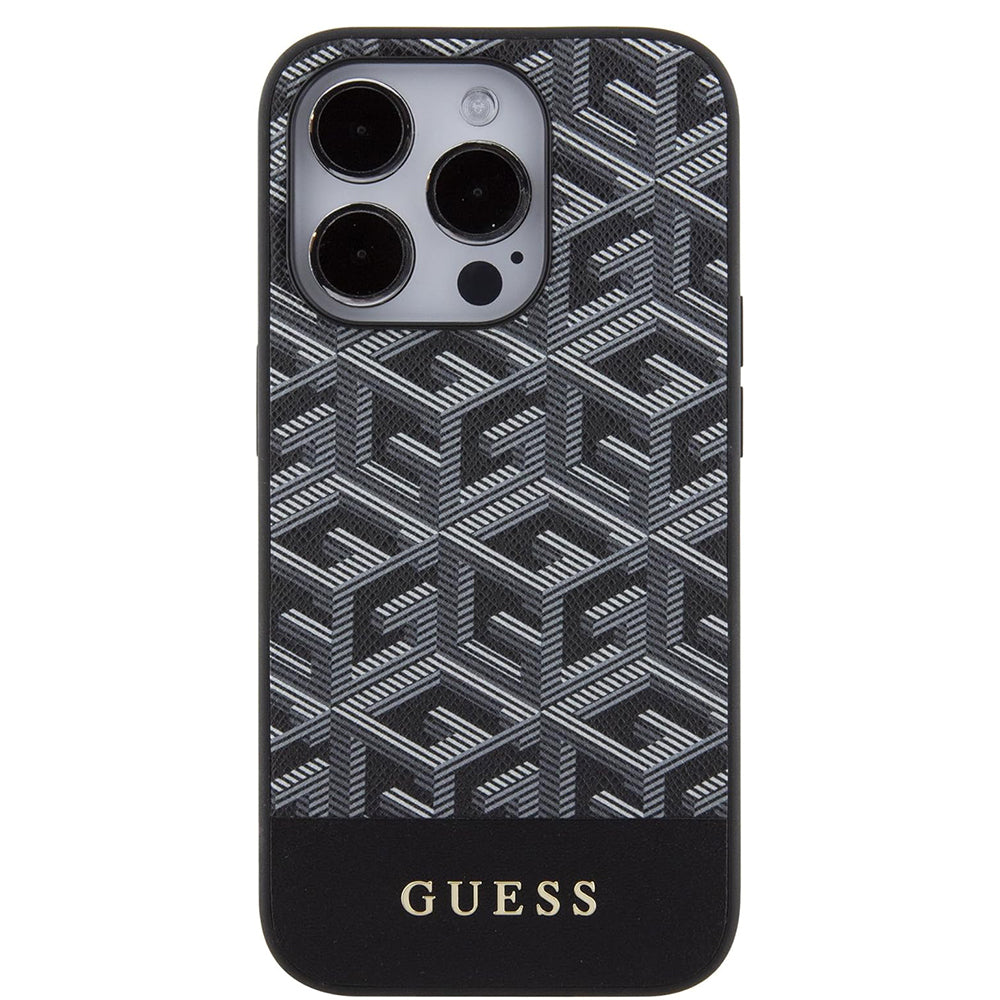 Husa MagSafe pentru Apple iPhone 15 Pro Max, Guess, PU G Cube, Neagra GUHMP15XHGCFSEK