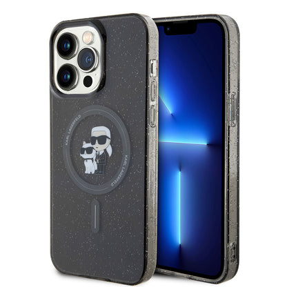 Husa MagSafe pentru Apple iPhone 15 Pro Max, Karl Lagerfeld, Glitter Karl & Choupette, Neagra